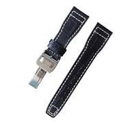 ROUREOX Correa de Reloj de Cuero Auténtico Suave Cierre de Metal Inoxidable Liberación Rápida Y Banda de Reemplazo para IWC Big Pilot Portugieser Automatic 7 Days-Negro + Plata + A