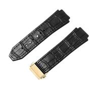 ROUREOX Correa de Reloj de Cuero Auténtico Y Caucho Hebilla Mariposa de Acero Inoxidable Correa de Repuesto 19X26mm para HUBLOT Big Bang Series-Negro + Oro