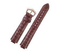 ROUREOX Correa de Reloj en Cuero con Patrón Grabado, Banda de Repuesto con Hebilla Ardillón Disponible Negro y Azul para Ballon Bleu de Cartier W69012Z4-Marrón + Oro Rosa 20 * 12mm