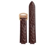 ROUREOX Correa de Reloj en Cuero Genuino Grano Aligátor, Banda de Reemplazo con Hebilla para Ballon Bleu de Cartier WSBB0025 W69012Z4-Marrón + Oro Rosa 18 * 11mm