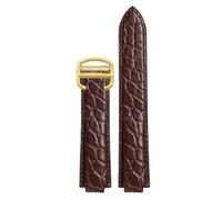 ROUREOX Correa de Reloj en Cuero Genuino Grano Aligátor, Banda de Reemplazo con Hebilla para Ballon Bleu de Cartier WSBB0025 W69012Z4-Marrón + Dorado 14 * 8mm