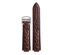 ROUREOX Correa de Reloj en Cuero Genuino Grano Aligátor, Banda de Reemplazo con Hebilla para Ballon Bleu de Cartier WSBB0025 W69012Z4-Marrón+Plata 16 * 8mm