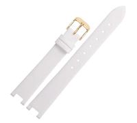 ROUREOX Correa de Reloj Mujer Cuero Genuino Conector Muesca Especial Banda de Repuesto Fina para Swarovski Evil Eye-Blanco + Dorado 14x4mm