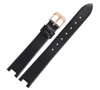 ROUREOX Correa de Reloj Mujer Cuero Genuino Conector Muesca Especial Banda de Repuesto Fina para Swarovski Evil Eye-Negro + Oro Rosa 14x4mm