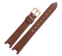 ROUREOX Correa de Reloj Mujer Cuero Genuino Conector Muesca Especial Banda de Repuesto Fina para Swarovski Evil Eye-Marrón + Oro Rosa 14x4mm