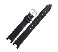 ROUREOX Correa de Reloj Mujer Cuero Genuino Conector Muesca Especial Banda de Repuesto Fina para Swarovski Evil Eye-Negro + Plata 14x4mm