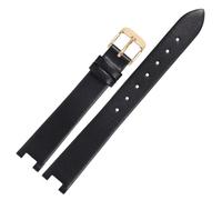 ROUREOX Correa de Reloj Mujer Cuero Genuino Conector Muesca Especial Banda de Repuesto Fina para Swarovski Evil Eye-Negro + Dorado 14x4mm