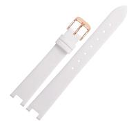 ROUREOX Correa de Reloj Mujer Cuero Genuino Conector Muesca Especial Banda de Repuesto Fina para Swarovski Evil Eye-Blanco + Oro Rosa 14x4mm