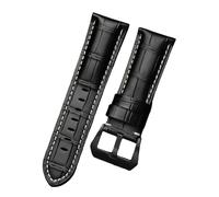 ROUREOX Correa de Reloj Vintage Cuero Desgastado 22mm, Banda de Repuesto con Hebilla Robusta para Panerai Radiomir & Luminor Series-Negro A+Blanco+Negro 22mm