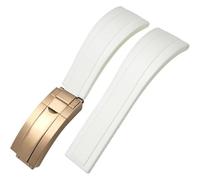ROUREOX Correa de Silicona Suave para Hombre con Botón de Acero Inoxidable, Liberación Rápida para Rolex Datejust Sub Oyster-Hebilla de Oro Blanco + Rosa 21mm