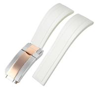 ROUREOX Correa de Silicona Suave para Hombre con Botón de Acero Inoxidable, Liberación Rápida para Rolex Oyster Perpetual Submariner Deepsea-Blanco + Oro Rosa de Dos Tonos 21mm