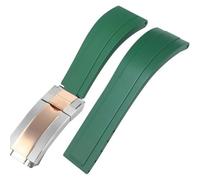 ROUREOX Correa de Silicona Suave para Hombre con Botón de Acero Inoxidable, Liberación Rápida para Rolex Daytona Sea-Dweller-Verde + Oro Rosa de Dos Tonos 20mm