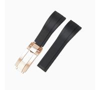 ROUREOX Correa Reloj Goma para Hombre 20Mm Extremo Curvo, Banda De Repuesto Impermeable Cierre Desplegable para Rolex Submariner/Daytona/Yacht-Master/Oyster Perpetual-Oro Rosa Negro 20MM