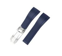 ROUREOX Correa Reloj Goma para Hombre 20Mm Extremo Curvo, Banda De Repuesto Impermeable Cierre Desplegable para Rolex Submariner/Daytona/Yacht-Master/Oyster Perpetual-Azul Plata 20MM