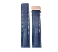 ROUREOX Correas de Cuero Auténtico Correas de Reemplazo Hebilla de Acero Inoxidable Desmontaje Rápido para BREITLING Superocean Avenger Blackbird Seawolf-Azul + Oro Rosa 22mm