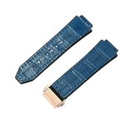 ROUREOX Correas Reloj Cuero Caucho Patrón Bambú Cierre Plegable Metal Pulseras Reloj Repuesto para HUBLOT Big Bang-Azul Cielo + Oro Rosa