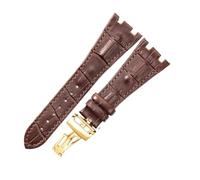 ROUREOX Cuero Auténtico Cintas de Repuesto Hebilla de Acero Inoxidable Correas de Reloj Ajustables Fermo Accesorios para AUDEMARS PIGUET Royal Oak Offshore-Marrón + Dorado