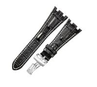 ROUREOX Cuero Auténtico Cintas de Repuesto Hebilla de Acero Inoxidable Correas de Reloj Ajustables Fermo Accesorios para AUDEMARS PIGUET Royal Oak Offshore-Negro + Blanco + Plateado