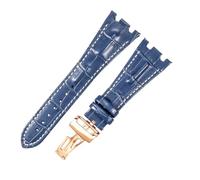 ROUREOX Cuero Auténtico Cintas de Repuesto Hebilla de Acero Inoxidable Correas de Reloj Ajustables Fermo Accesorios para AUDEMARS PIGUET Royal Oak Offshore-Azul + Blanco + Oro Rosa