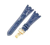 ROUREOX Cuero Auténtico Cintas de Repuesto Hebilla de Acero Inoxidable Correas de Reloj Ajustables Fermo Accesorios para AUDEMARS PIGUET Royal Oak Offshore-Azul + Blanco + Dorado
