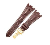 ROUREOX Cuero Auténtico Cintas de Repuesto Hebilla de Acero Inoxidable Correas de Reloj Ajustables Fermo Accesorios para AUDEMARS PIGUET Royal Oak Offshore-Marrón + Blanco + Dorado