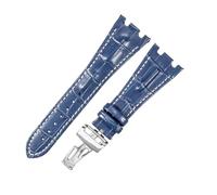 ROUREOX Cuero Auténtico Cintas de Repuesto Hebilla de Acero Inoxidable Correas de Reloj Ajustables Fermo Accesorios para AUDEMARS PIGUET Royal Oak Offshore-Azul + Blanco + Plateado