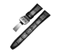 ROUREOX Cuero Auténtico Correas de Reloj de Repuesto Hebilla Plegable Hecho a Mano Correas de Reloj de Cuero Fermo Plegable para IWC Portofino Pilot's Series-Negro + Plata B 20mm