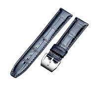 ROUREOX Cuero Auténtico Correas de Reloj de Repuesto Hebilla Plegable Hecho a Mano Correas de Reloj de Cuero Fermo Plegable para IWC Portofino Pilot's Series-Azul + Plata A 22mm