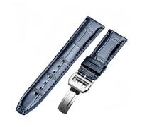 ROUREOX Cuero Auténtico Correas de Reloj de Repuesto Hebilla Plegable Hecho a Mano Correas de Reloj de Cuero Fermo Plegable para IWC Portofino Pilot's Series-Azul + Plata B 22mm