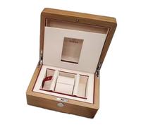 ROUREOX Madera Almacenamiento Caja Reloj Satén Acabado Claro Roble Patrón Botón Pulsador Pestillo Protección Soporte Regalo Conjunto Estuche para Omega Constellation