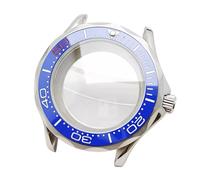 ROUREOX Plata 42mm Caja Reloj Asas Retorcidas Bisel Festoneado Ventana Zafiro NH35 Movimiento 31.7mm Esfera Grande Montaje Personalizado para Omega Seamaster Diver 300M-10 42MM