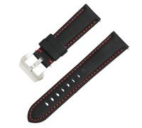 ROUREOX Pulsera de Reloj Lona Y Cuero Correa de Recambio Liberación Rápida Costuras Gruesas Hebilla Acero Inoxidable 22mm para Panerai Radiomir Series-Negro+Rojo
