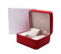 ROUREOX Rojo Madera Caja Reloj Única Ranura Almacenamiento Estuche Crema Cuero Interior Botón Pulsador Liberación Exhibición Organizador para Omega