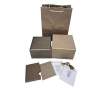 ROUREOX Set Caja Reloj Único Oro Champán Acabado Metálico Estuche Almacenamiento Bolsa Regalo Manual Cinta Decorativa para Bvlgari