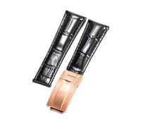 ROUREOX Suave Cuero Auténtico Cinta de Reloj de Repuesto Cuero Liso Hebilla Plegable Pulsera de Reloj Fermo Plegable para Rolex Cosmograph Daytona-Negro + Oro Rosa