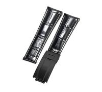 ROUREOX Suave Cuero Auténtico Cinta de Reloj de Repuesto Cuero Liso Hebilla Plegable Pulsera de Reloj Fermo Plegable para Rolex Cosmograph Daytona-Negro