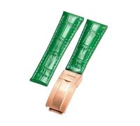 ROUREOX Suave Cuero Auténtico Cinta de Reloj de Repuesto Cuero Liso Hebilla Plegable Pulsera de Reloj Fermo Plegable para Rolex Cosmograph Daytona-Verde + Oro Rosa