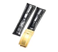 ROUREOX Suave Cuero Auténtico Cinta de Reloj de Repuesto Cuero Liso Hebilla Plegable Pulsera de Reloj Fermo Plegable para Rolex Cosmograph Daytona-Negro + Oro