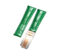 ROUREOX Suave Cuero Auténtico Cinta de Reloj de Repuesto Cuero Liso Hebilla Plegable Pulsera de Reloj Fermo Plegable para Rolex Cosmograph Daytona-Verde + Plata + Oro Rosa