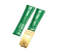 ROUREOX Suave Cuero Auténtico Cinta de Reloj de Repuesto Cuero Liso Hebilla Plegable Pulsera de Reloj Fermo Plegable para Rolex Cosmograph Daytona-Verde + Oro
