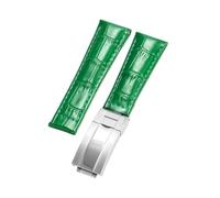 ROUREOX Suave Cuero Auténtico Cinta de Reloj de Repuesto Cuero Liso Hebilla Plegable Pulsera de Reloj Fermo Plegable para Rolex Cosmograph Daytona-Verde + Plata