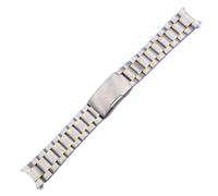 ROUREOX Universal 5 Perlas Sólido Todo Acero Correa, Metal Pulsera, Cierre de Mariposa, Curvo Extremo Accesorios-Plata Oro 24MM