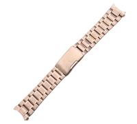 ROUREOX Universal 5 Perlas Sólido Todo Acero Correa, Metal Pulsera, Cierre de Mariposa, Curvo Extremo Accesorios-Oro Rosa 21MM