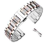 ROUREOX Universal Metálica Correa, Extremo Curvo y Recto, Unisex Acero Inoxidable Banda Reemplazo para Longines Master Collection-Plata Rosa Oro 16MM
