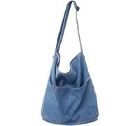 ROUROU Bolso de hombro de mezclilla para mujer Hobo Bolso de mano casual de lona retro Crossbody bolsa de gran capacidad, Azul/Patchwork, Large