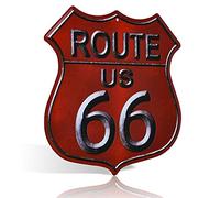 Route 66 - Colección de letreros de metal, escudo de carretera americano vintage, decoración de pared, múltiples diseños (rojo)