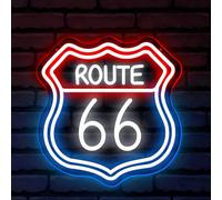 Route 66 - Letrero de neón azul, rojo y blanco, luces LED para decoración de pared, luces de neón acrílicas de brillo ajustable por USB, adecuadas para decoración de clubes, oficinas, bares, salas de