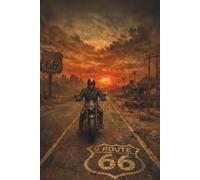 Route 66 Motorcycle Wall Art - Post-Apocalyptic Biker Riding Into Sunset