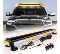 Routeking 95 cm 80 LED barra luminosa intermitente estroboscópica - 12 V/24 V - Girofaro magnético LED para vehículo coche, rampa de giro con base magnética (ámbar/blanco/ámbar)