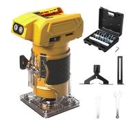 Router inalámbrico compatible con batería Dewalt de 20 V (sin batería), recortadora de madera sin escobillas de 800 W con 10000-30000 rpm de 5 velocidades, guía recta y 15 brocas de fresado, enrutador